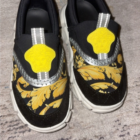 Versace Black and Gold Slip-On Sneakers